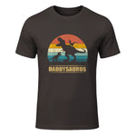 Daddy Dinosaur Daddysaurus Two Kids Funny Father's Day T-Shirt in Dark Chocolate - front view