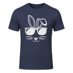 Bunny Face With Sunglasses Men Boys Kids Easter Day in Heather Navy - front view