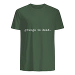 Chemises de soirée rock des années 90 Grunge Is Dead Novelty Saying Funny in Military Green - back view