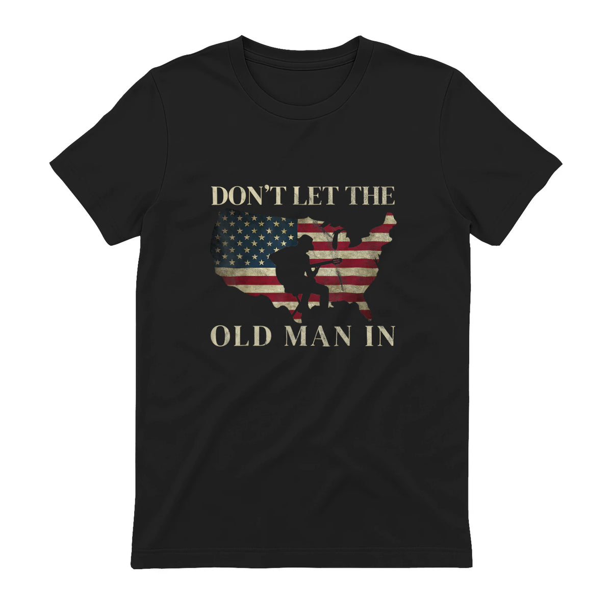 Don't Let The Old Man in Vintage American Flag T-Shirt in Black - back view