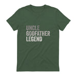 Funny Uncle Godparent Hero Message Uncle Godfather Legend For A Favorite Uncle Family Baptism T-Shirt - Black, Sm in Military Green - back view