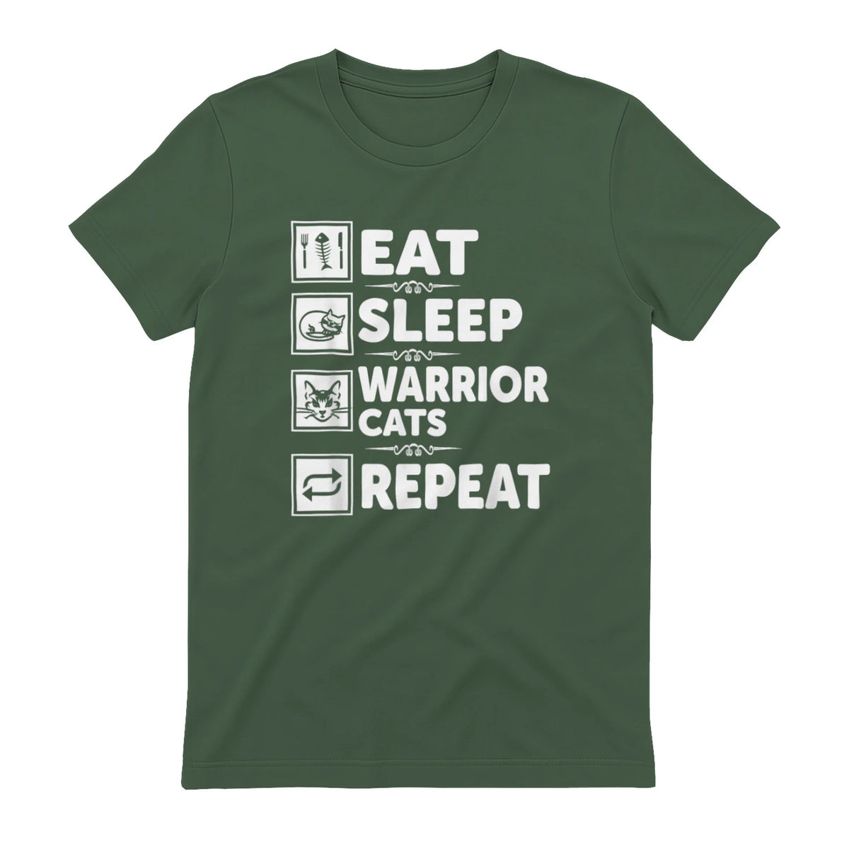 Cat & Cats Lover - Eat Sleep Warrior Cat Repeat - Cat T-Shirt in Military Green - back view