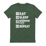 Cat & Cats Lover - Eat Sleep Warrior Cat Repeat - Cat T-Shirt in Military Green - back view