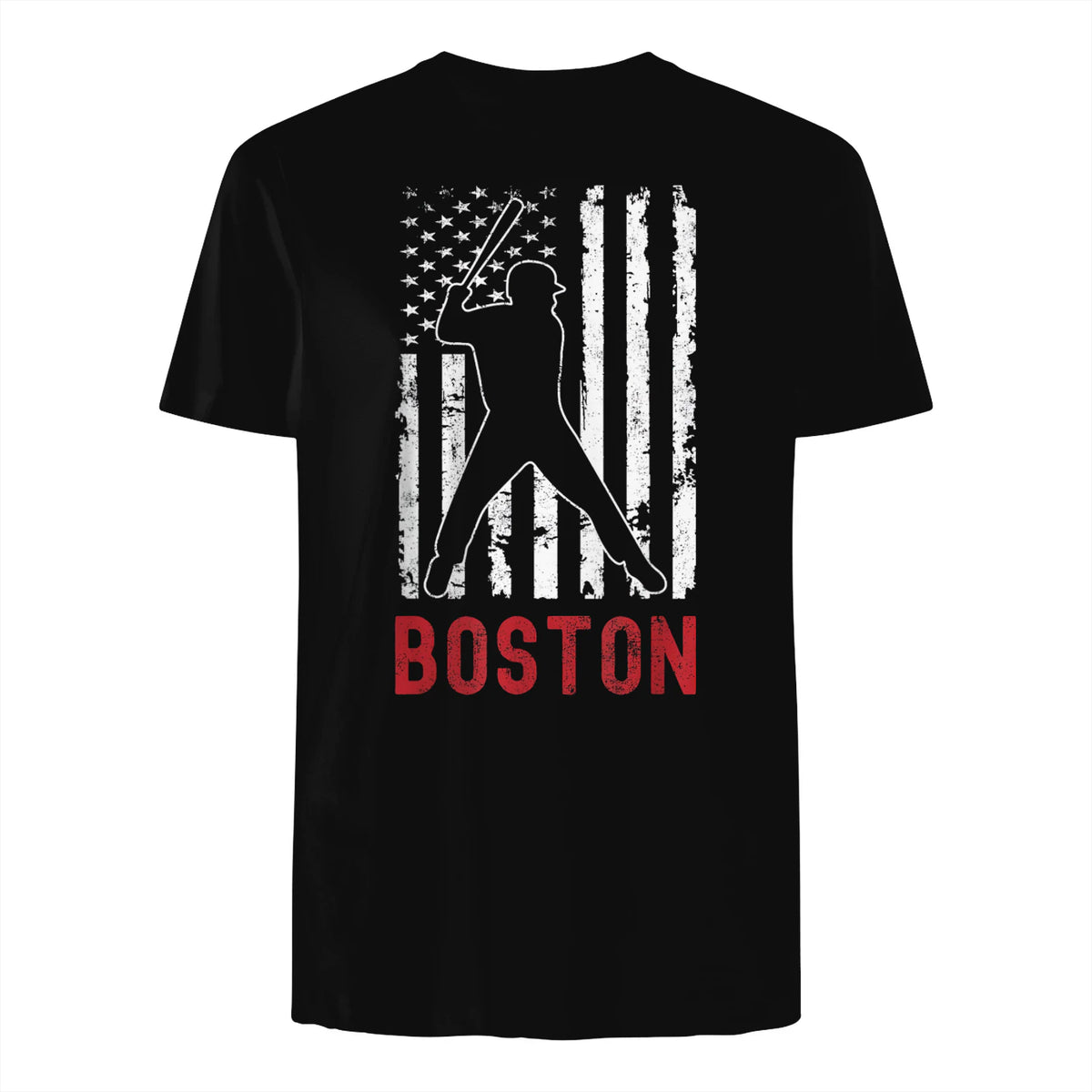 Boston Massachusetts American Flag Baseball Weathered T-Shirt in Black - back view