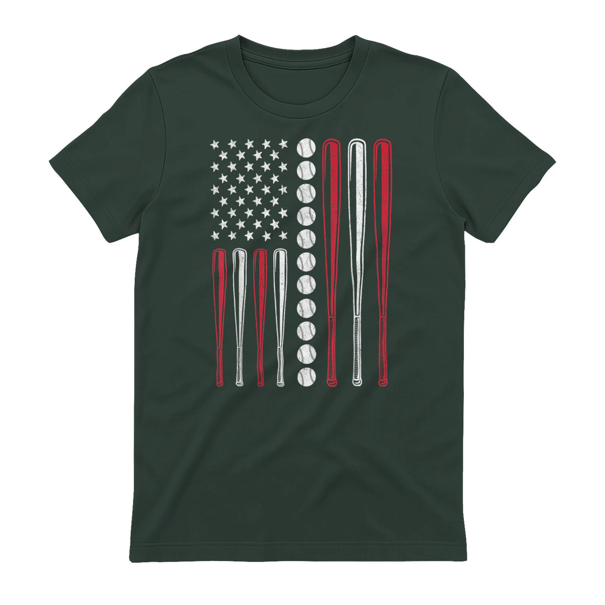 Patriotic Baseball Fourth of July USA Flag T-Shirt in Forest Green - back view