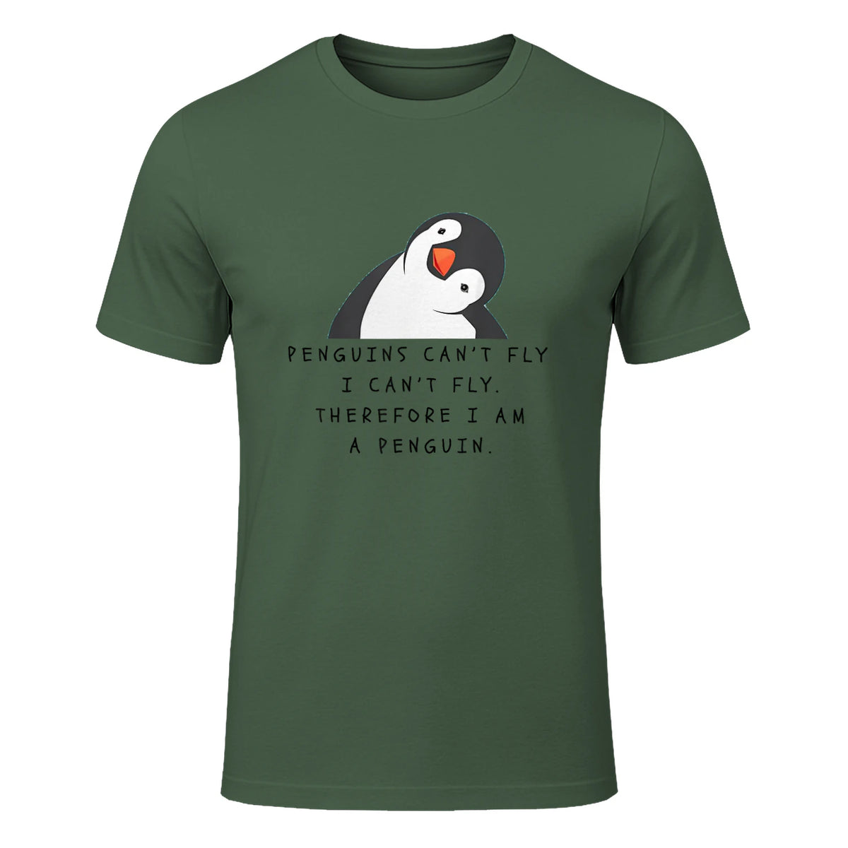 Funny Penguins T-Shirt Women and Chilldren Gift T-Shirt UK in Military Green - front view