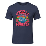 Daddy's Lil Squirter Joke T-Shirt in Heather Navy - front view