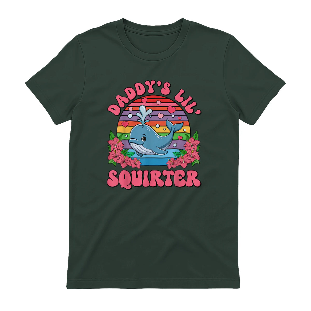 Daddy's Lil Squirter Joke T-Shirt in Forest Green - back view