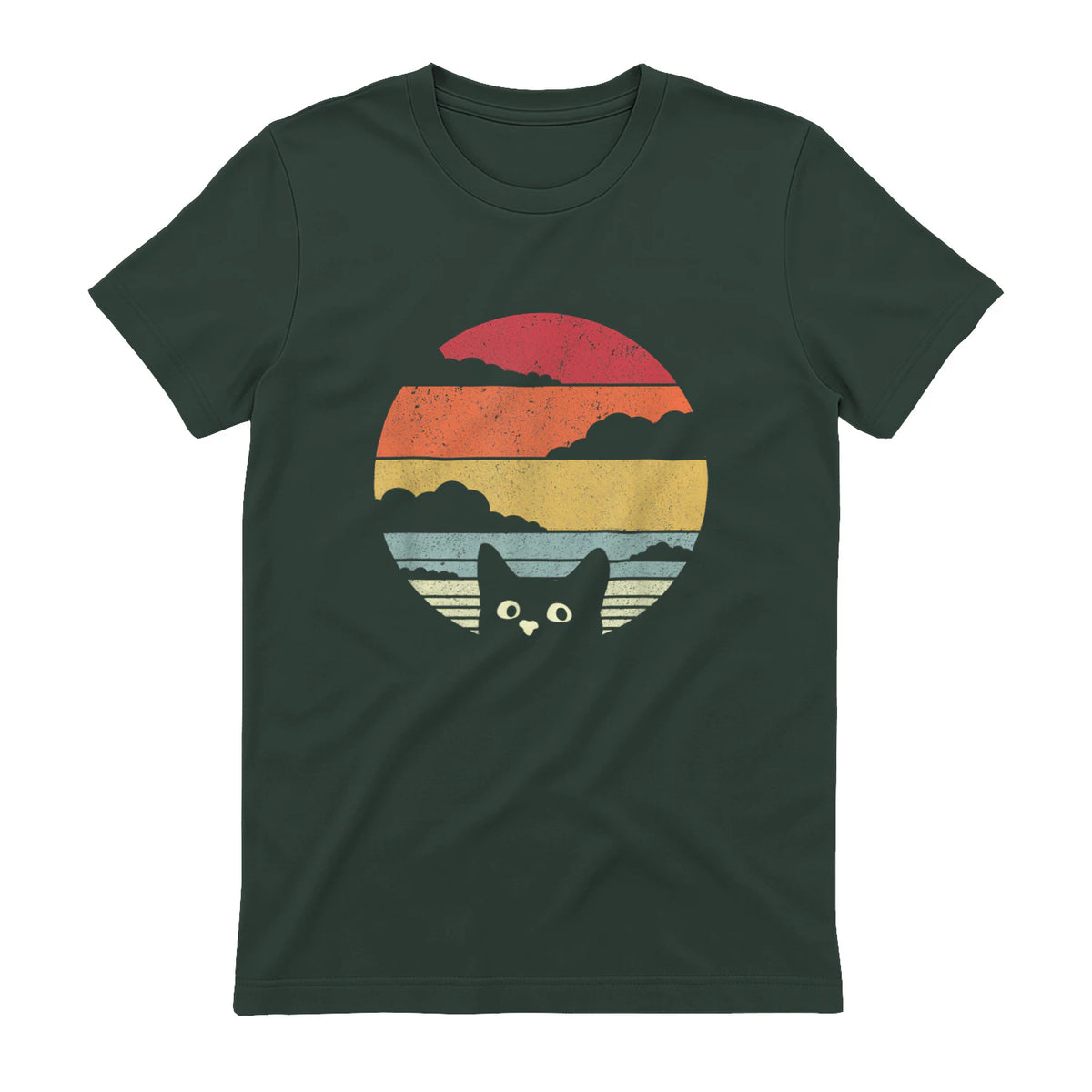 Pack A Punch Women's Retro Cat Graphic T-Shirt - Black, Short Sleev in Forest Green - back view