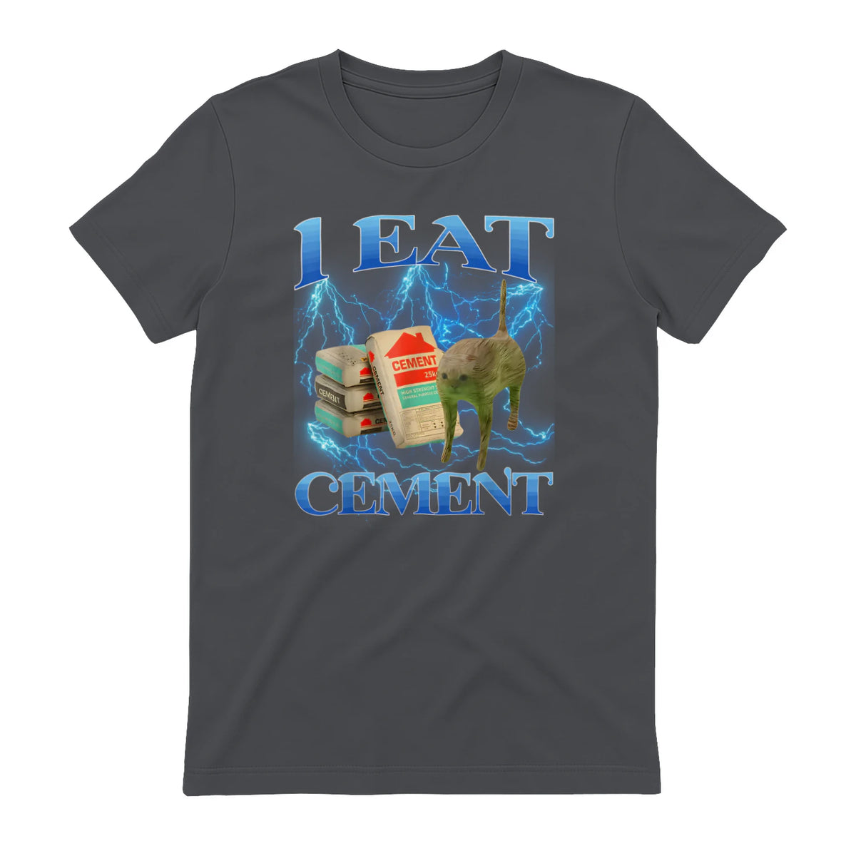 I Eat Cement Funny Cat Meme Internet Memes Funny Memes Gen-Z T-Shirt in Charcoal - back view