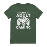 I Can't Adult Now I'm Gaming Gamer Console T-Shirt in Military Green - back view