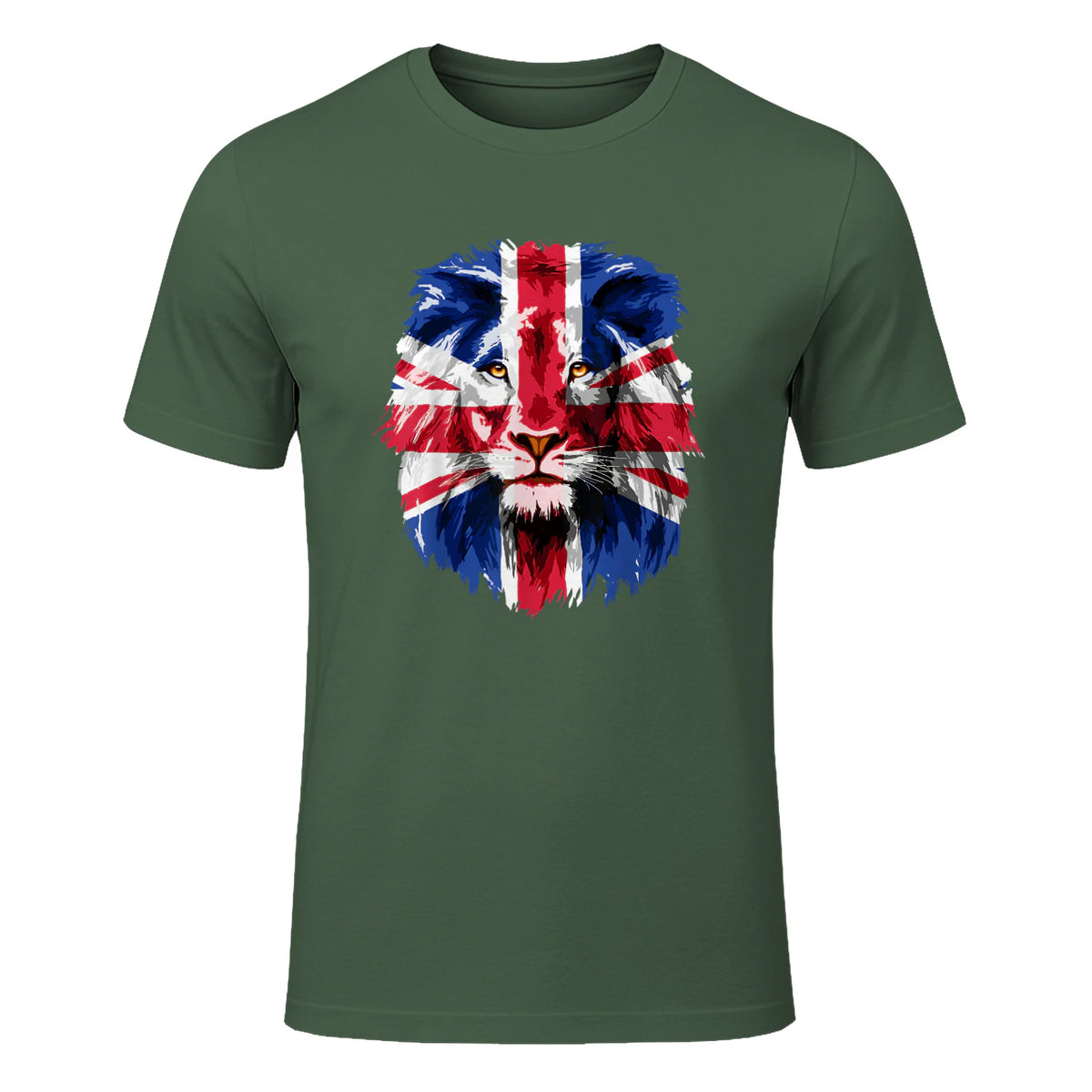 Union Jack UK Flag Lion Face Great Britain Union Jack Flag in Military Green - front view