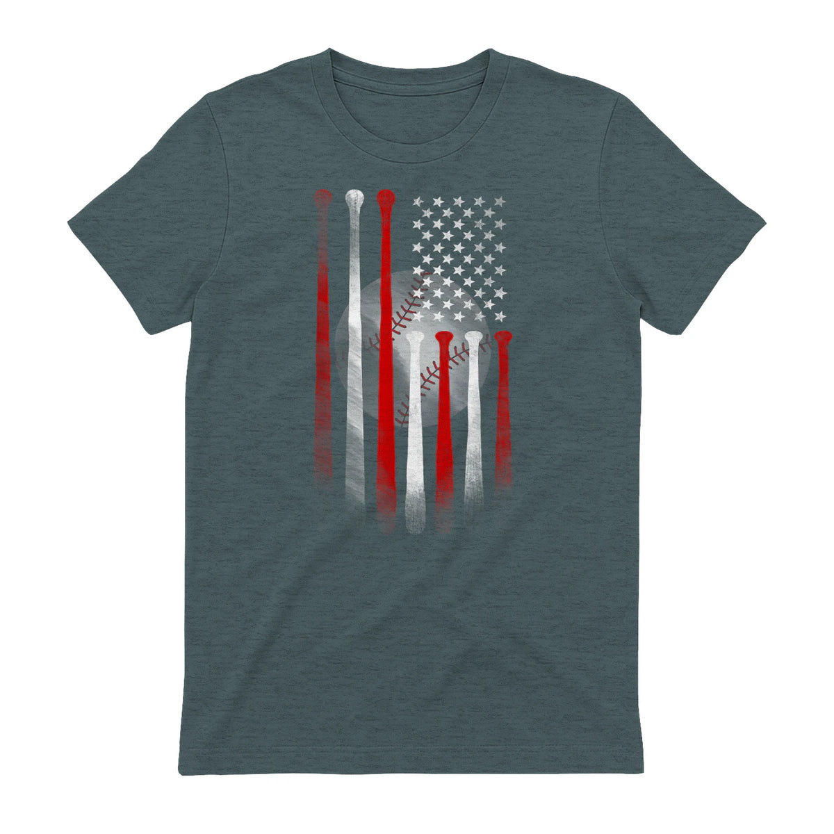 Vintage Baseball American Flag T-Shirt, Classic Fit Black Tee for Dad and Mom in Dark Heather - back view