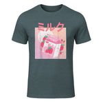 Funny Retro Nineties Japanese Kawaii Strawberry Milk Shake Carton T-Shirt in Dark Heather - front view