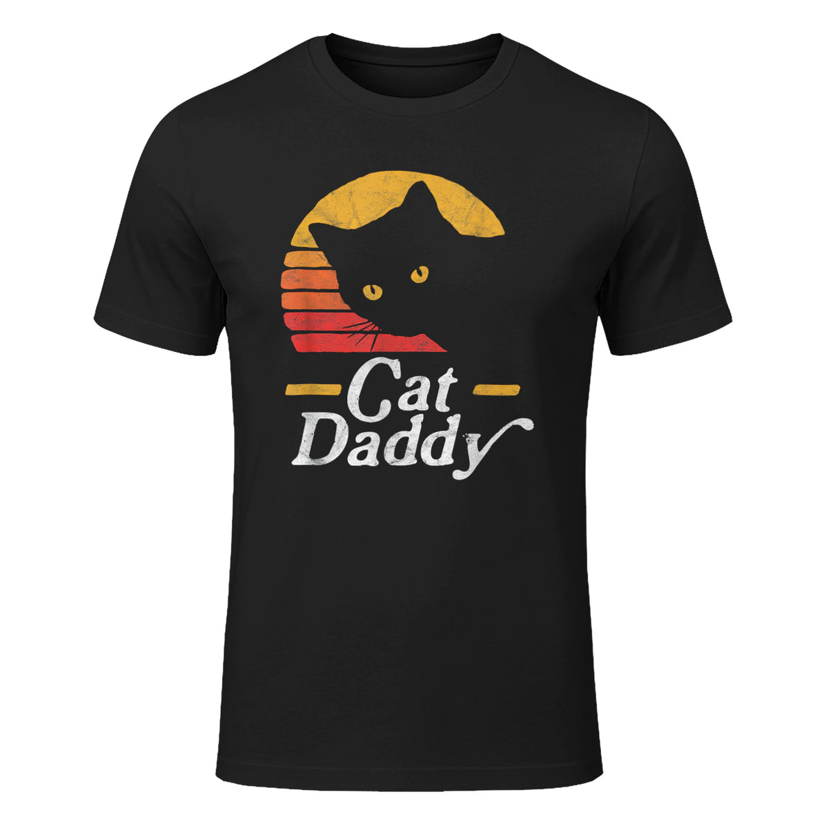 Cat Daddy Vintage Eighties Style Cat Retro Distressed in Black - front view