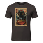 Cute Kawaii Gamer Cat Funny Ramen Retro Japanese Cat Gaming T-Shirt in Dark Chocolate - front view