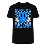 I Wear Blue for Autism Awareness T-Shirt in Black - back view