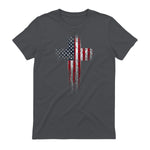 American USA Flag Christian Cross T-Shirt in Charcoal - back view