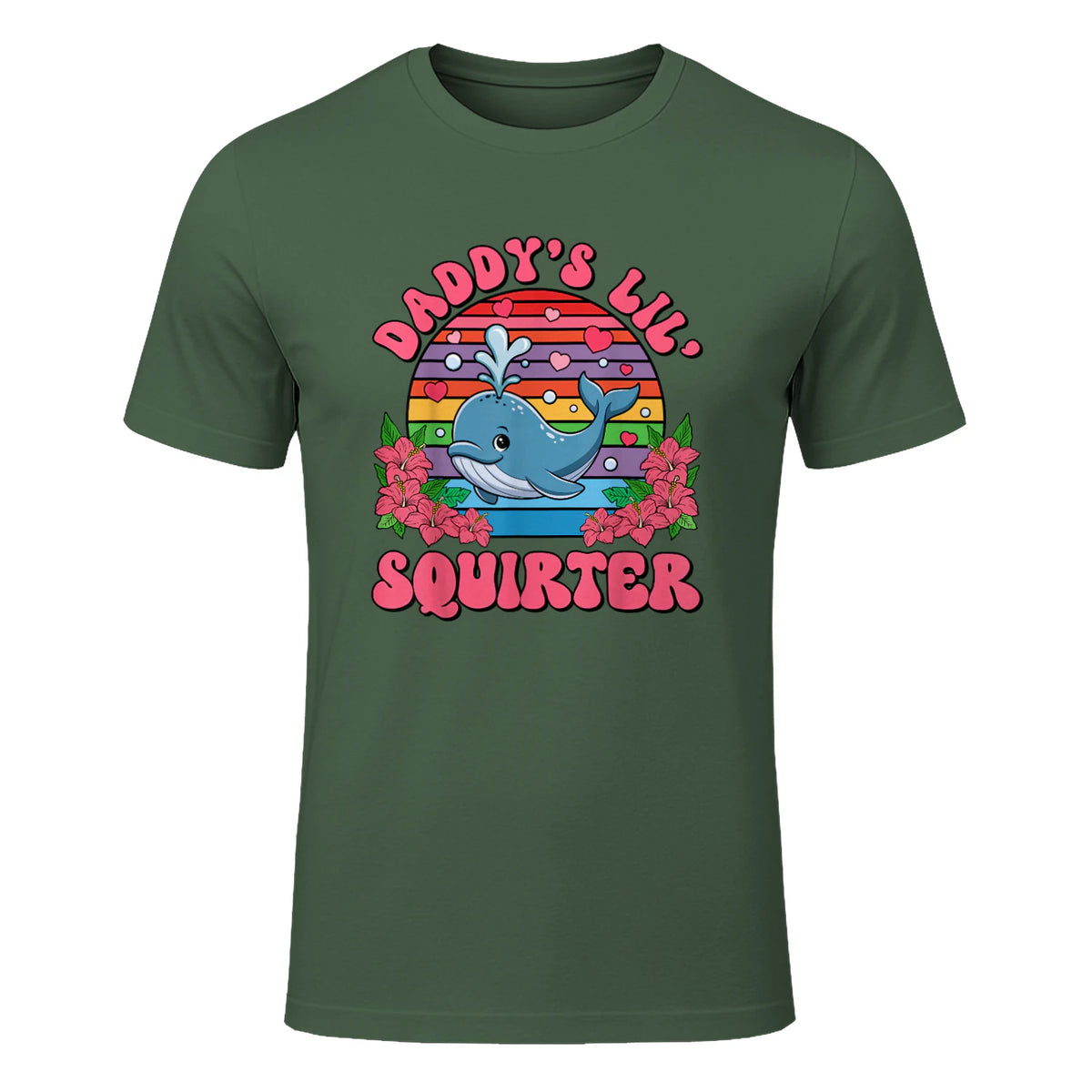 Daddy's Lil Squirter Joke T-Shirt in Military Green - front view