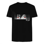 Anime in Japanese Characters Kawaii Eyes Face Short Sleeve in Black - back view