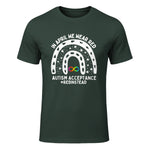 in April We Wear Red Autism Awareness Acceptance Red Instead in Forest Green - front view