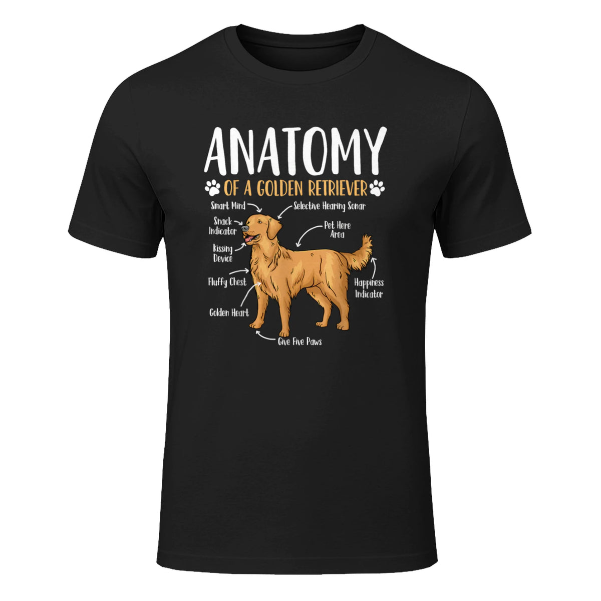 Golden Retriever Dog Anatomy T-Shirt in Black - front view