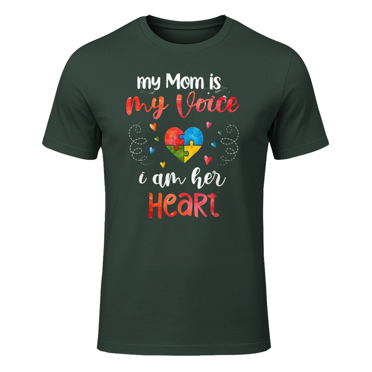 Autism Mom Support ASD T-Shirt in Forest Green - front view