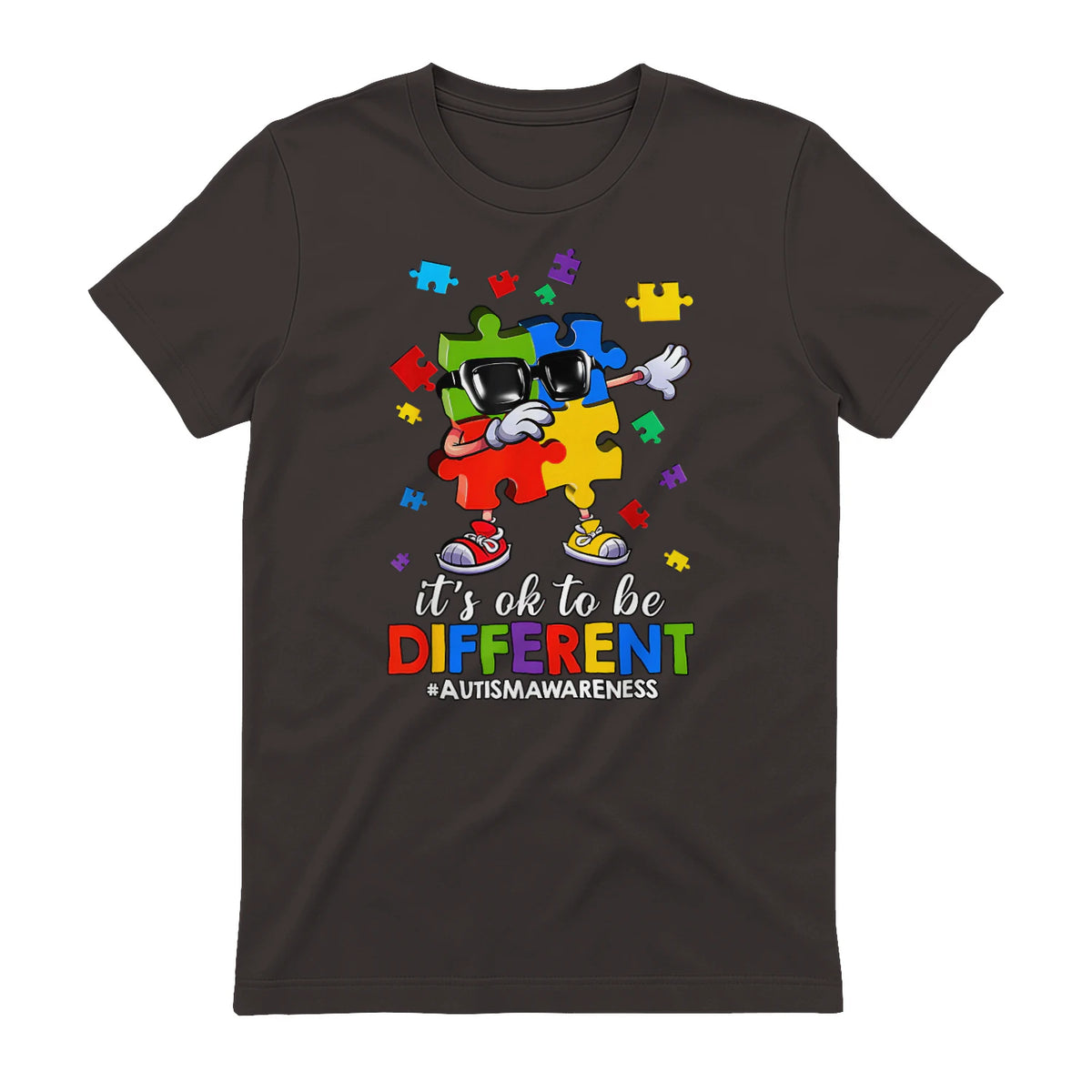It's OK to Be Different Dabbing Puzzle Autism Awareness Kids in Dark Chocolate - back view
