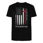 Christian US USA Flag American Christ Faith Over Fear Cross T-Shirt in Black - back view