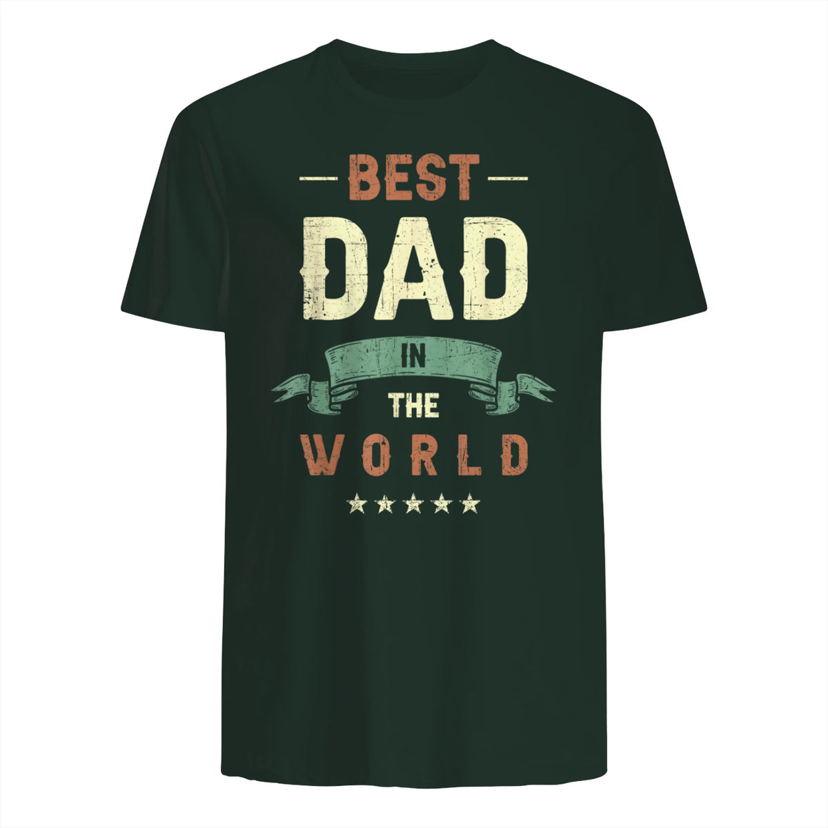 Best Dad in the World, Retro Vintage Look T-Shirt in Forest Green - back view