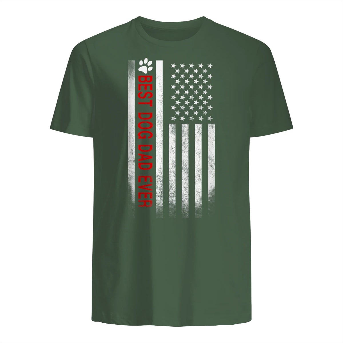 Best Dog Dad Ever American Flag Gift for Best Father in Military Green - back view