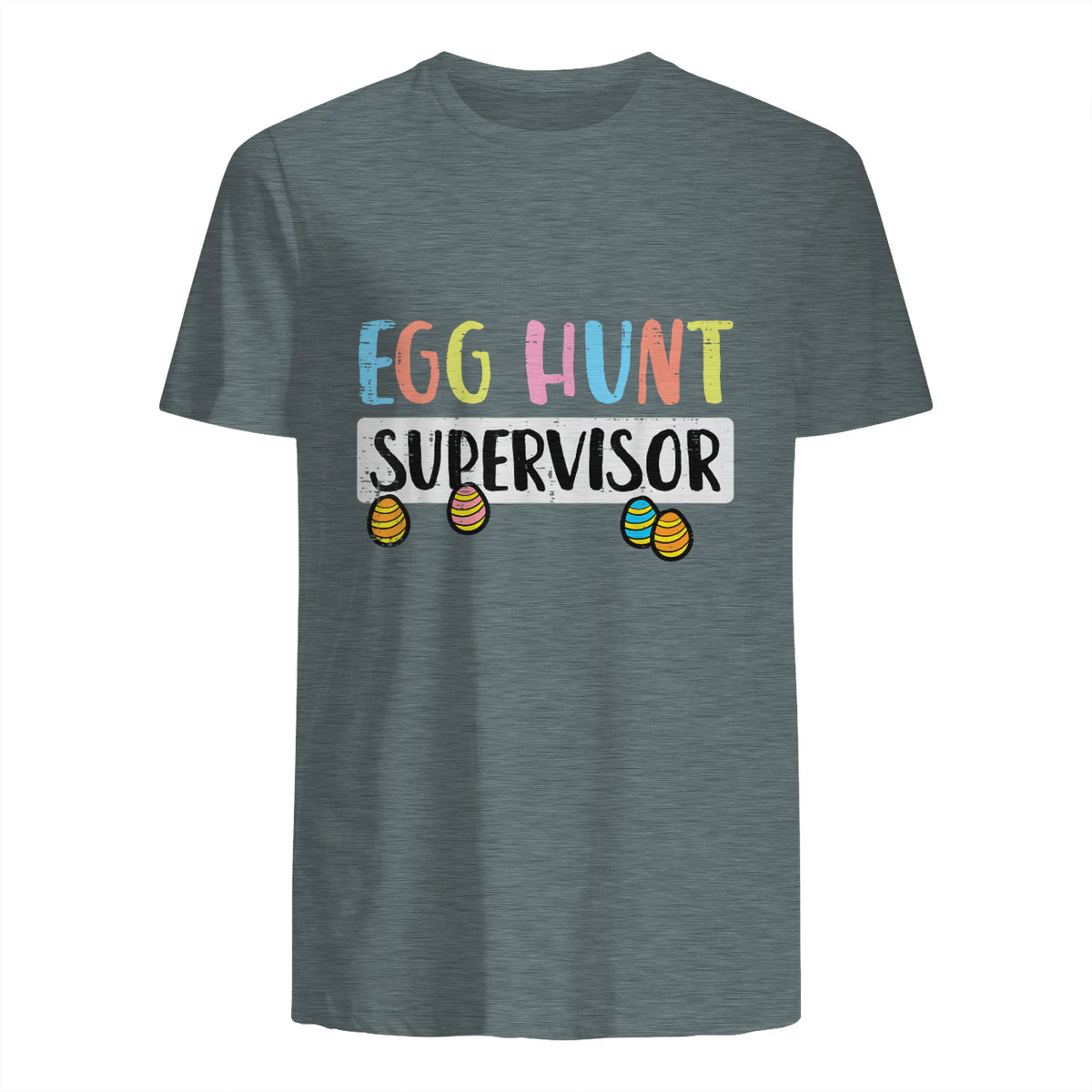 Easter Egg Hunt Supervisor Funny Mom Dad Men Women Kids T-Shirt in Dark Heather - back view