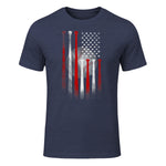 Vintage Baseball American Flag T-Shirt, Classic Fit Black Tee for Dad and Mom in Heather Navy - front view