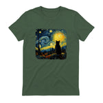 Starry Night Cat Lover T-Shirt in Military Green - back view