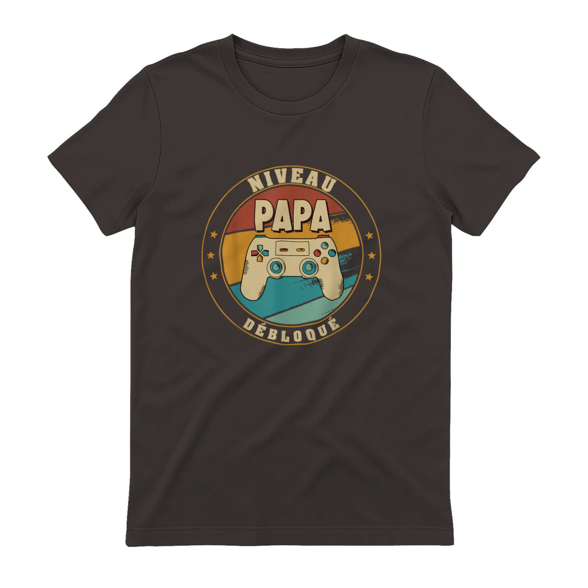 Nouveau Papa Parents Humour Gamer Nouvelle Naissance Annonce T-Shirt in Dark Chocolate - back view