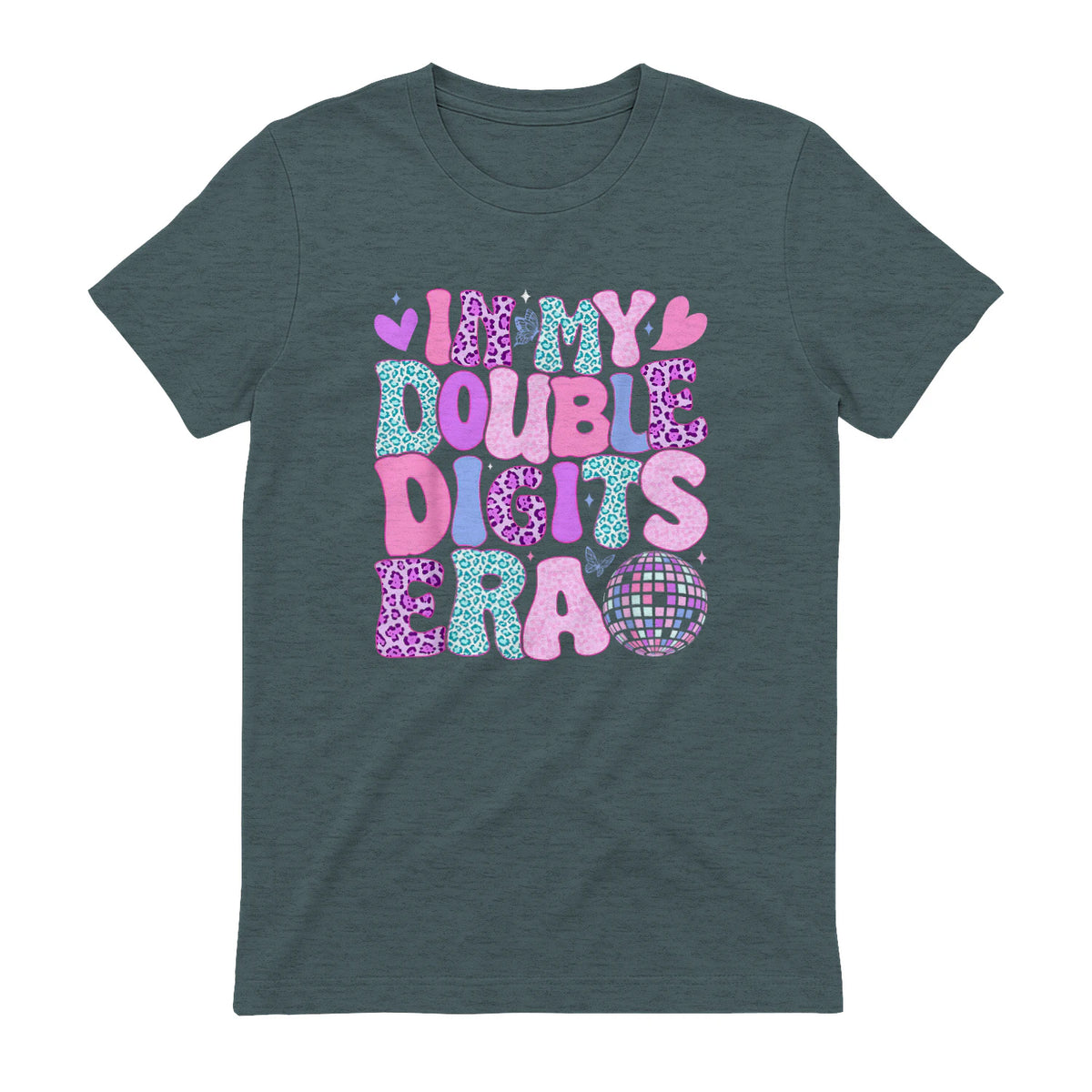 In My Double Digits Era Tenth Birthday Girl T-Shirt in Dark Heather - back view