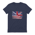 Vintage Half American Half British Flag Great Britain USA T-Shirt in Heather Navy - back view