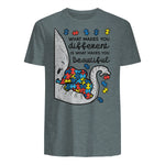 What Makes You Different Autism Awareness T-Shirt in Dark Heather - back view