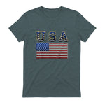 USA American Flag United States US Patriotic T-Shirt in Dark Heather - back view