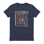 Historic USA Route Sixty-Six Highway Road Sign T-Shirt in Heather Navy - back view