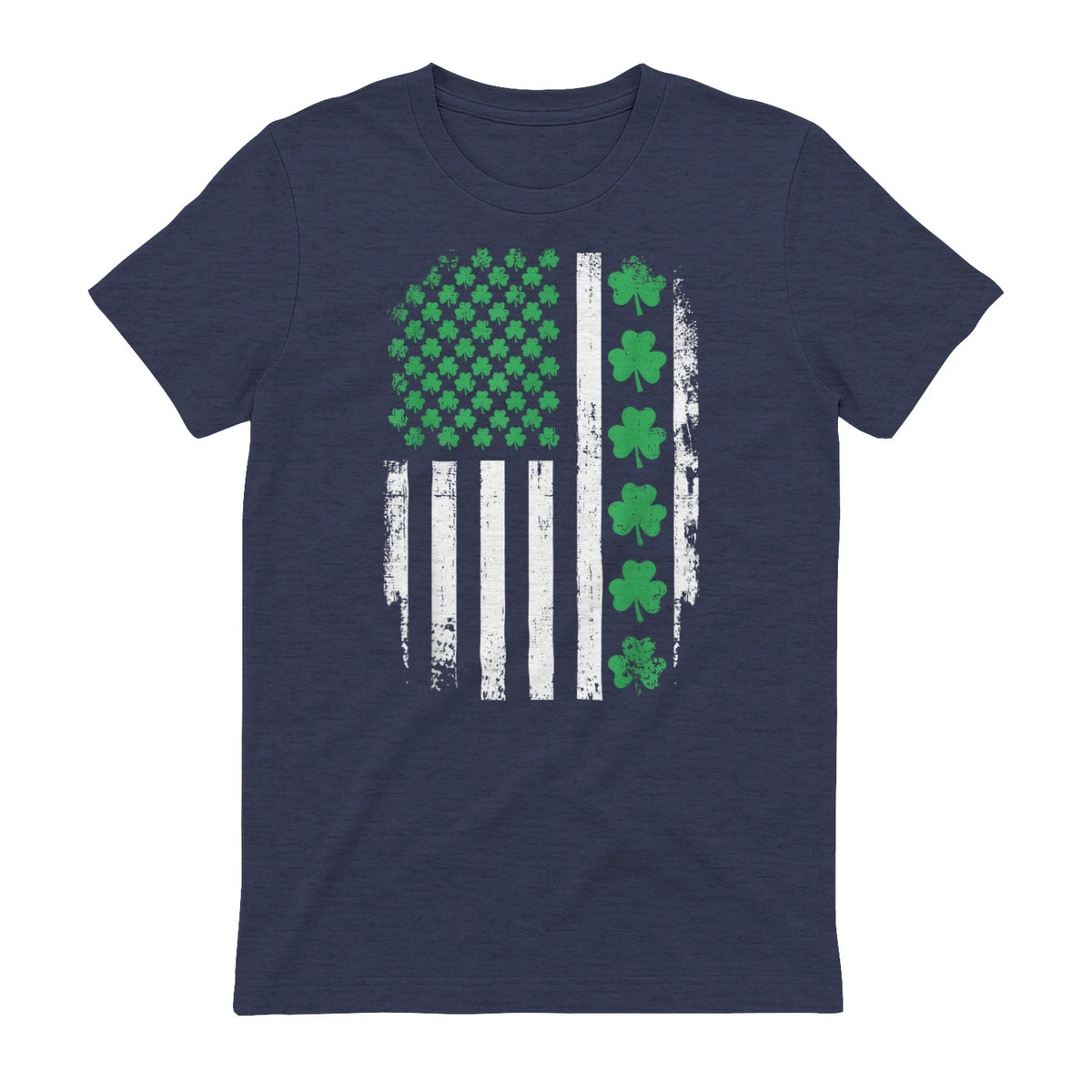 US American Flag with Shamrocks for St Patricks Day T-Shirt in Heather Navy - back view