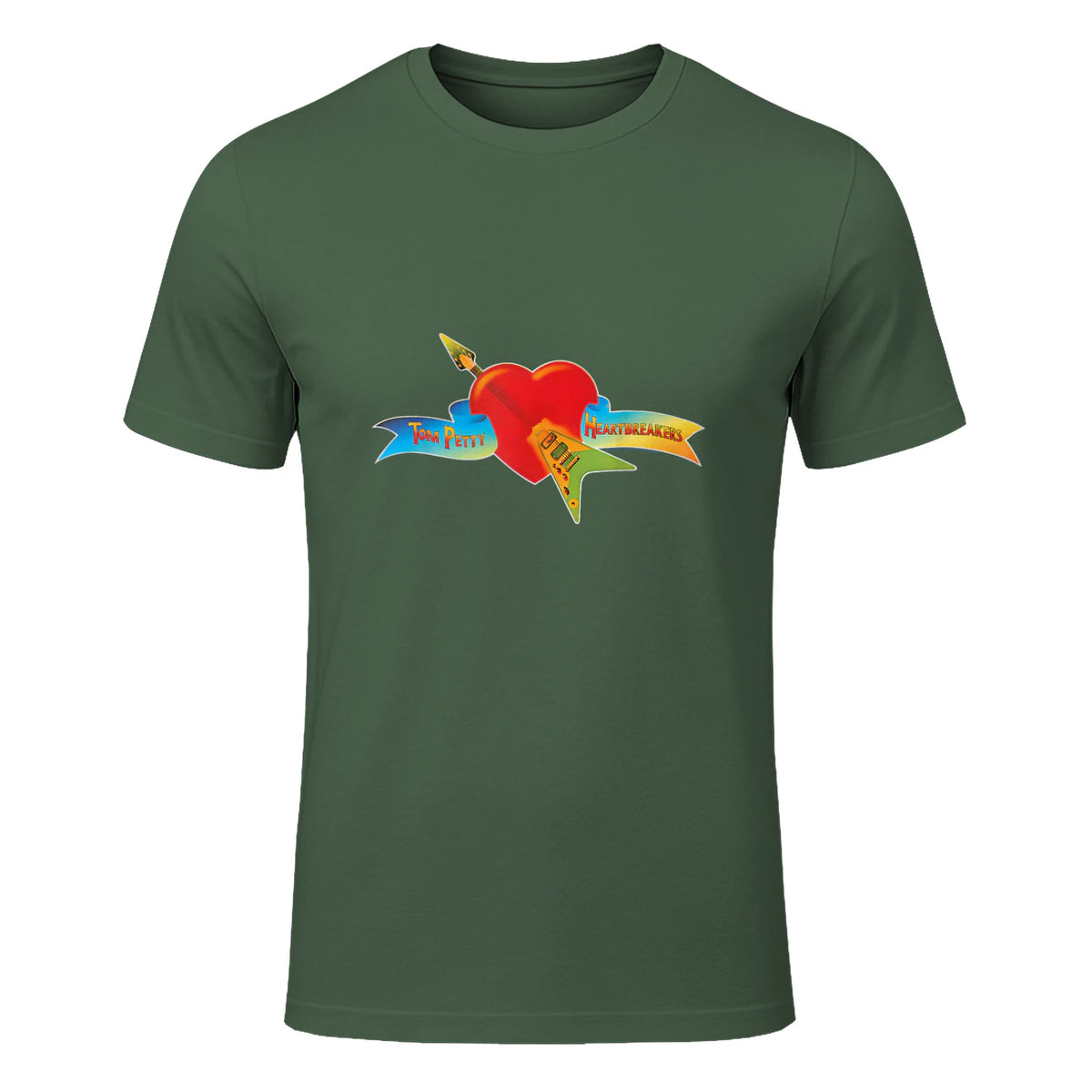 Tom Petty and The Heartbreakers Classic Logo T-Shirt in Military Green - front view