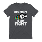 Autism His Fight is My Fight ASD Awareness Dad Mom Men Women in Charcoal - back view