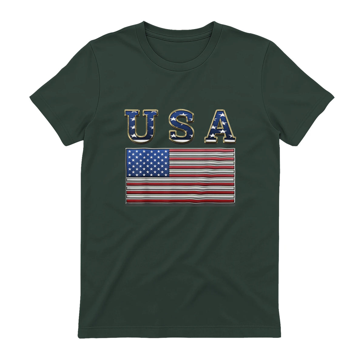 USA American Flag United States US Patriotic T-Shirt in Forest Green - back view