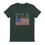 USA American Flag United States US Patriotic T-Shirt in Forest Green - back view