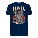 Cute & Funny Satanic Hail Lucipurr Rainbow Kitty Goth in Navy - back view