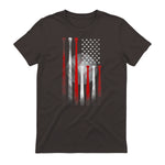 Vintage Baseball American Flag T-Shirt, Classic Fit Black Tee for Dad and Mom in Dark Chocolate - back view