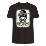 Autism Mom Life Messy Bun T-Shirt in Dark Chocolate - back view