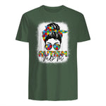 Autism Mom Life Messy Bun T-Shirt in Military Green - back view