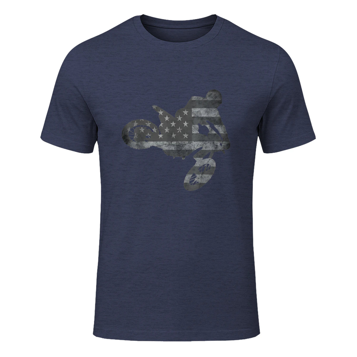 Dirt Bike American Flag T-Shirt Motocross Enduro Shirt T-Shirt in Heather Navy - front view